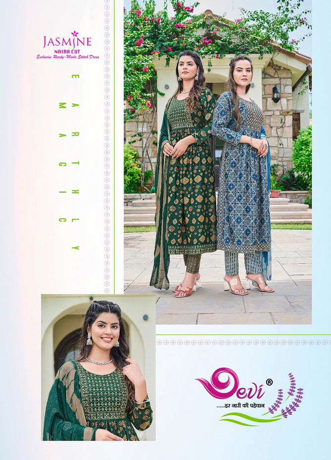 Devi Jasmine Rayon Printed Readymade Suits Catalog
